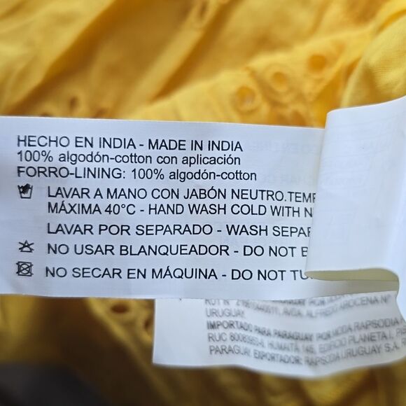 Rapsodia Balear Plain Dress Yellow Marigold Eyelet Bell Sleeve Women's Large - Picture 11 of 12